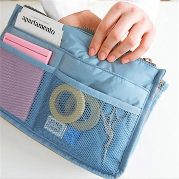 Stor kapacitet Kosmetisk förvaringsväska Nylon reseinsats Organizer Handväska Tote Kosmetisk väska Dam sminkväska Skönhetspåse Pink
