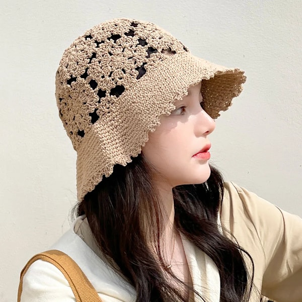 Virkade mössor, hinkhatt, beanie, basker, kepsar för kvinnor, platta kepsar, lyxiga designermärken, sommarhatt, capjacqueus-hatt khaki 56-58cm
