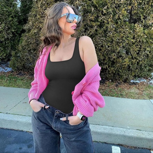 Body Shapewear Dam Ribbstickad Sexig Body Magkontroll Spaghetti Square Neck Vadderat linne Seamless Jumpsuit Bodyshaper SJ002SK M