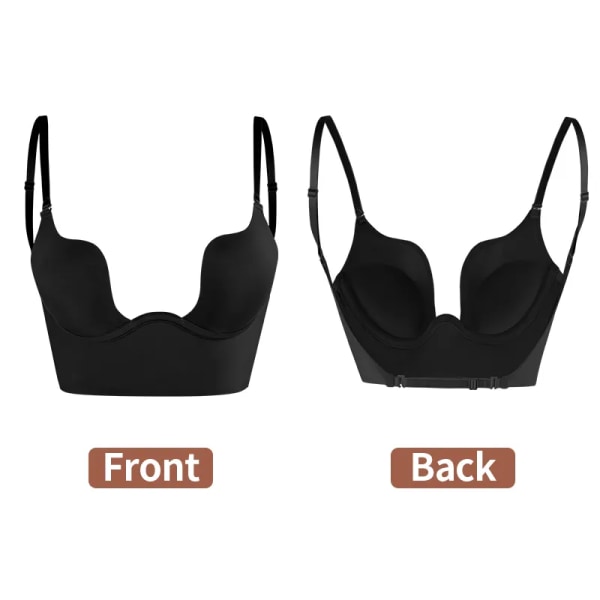 Kvinnor Sexig Djup U-hals BH Shaper Rygglös Push Up Bröstunderkläder MISS MOLY BH:ar Low Cut Plunge Bröllopsunderkläder Fajas Korsetter Black L
