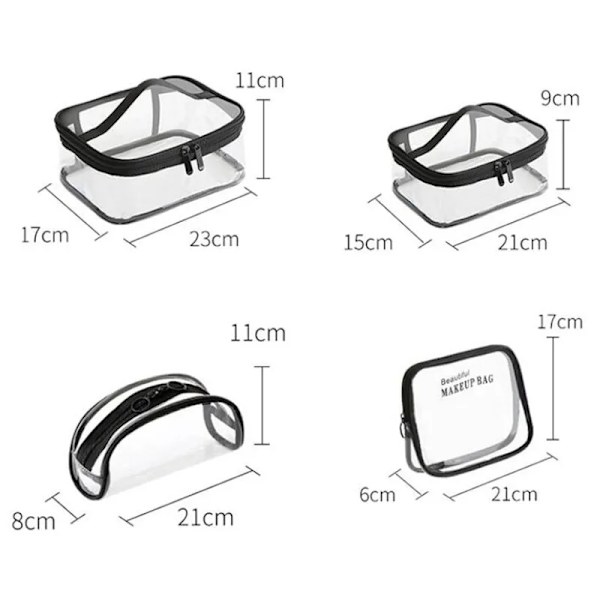 1 st Resor PVC kosmetiska väskor Dam Transparent genomskinlig dragkedja Sminkväskor Organizer Badtvätt Smink Tote Handväskor Case B