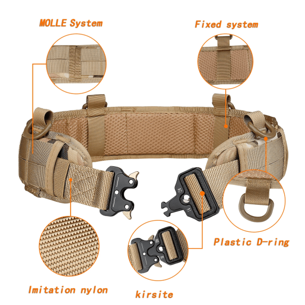 Militärt taktiskt justerbart bälte Utomhusarbete Män Molle Battle Belt Army Combat CS Airsoft Jakt Paintball Vadderade midjebälten black(.1244) 125cm(.1244)