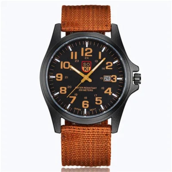 Märke Sport Militärklockor Mode Casual Quartz Watch Läder Analog Herr 2020 Ny SOKI Lyxarmbandsur Relogio Masculino Brown-B