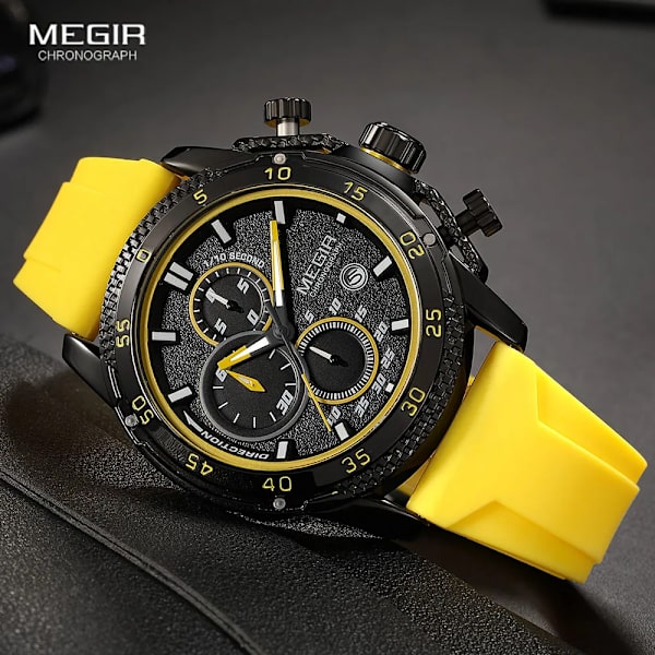 MEGIR Watch för män Mode Silikonband Chronograph Quartz Armbandsur med Auto Date Lysande visare 3atm Vattentät 2211 Red-Box