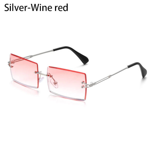Resestil Båglösa bergsbestigningssolglasögon 2022 Nyaste små rektangulära solglasögon UV400 solglasögon för män kvinnor glasögon Silver-Wine red