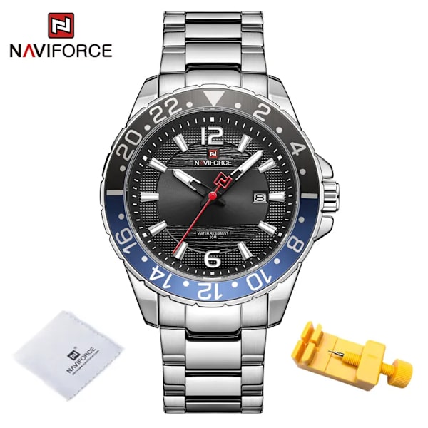 Naviforce Casual Märke Watch Watch i rostfritt stål för män Kvarts datumklocka med lysande visare Relogio Masculino SSB
