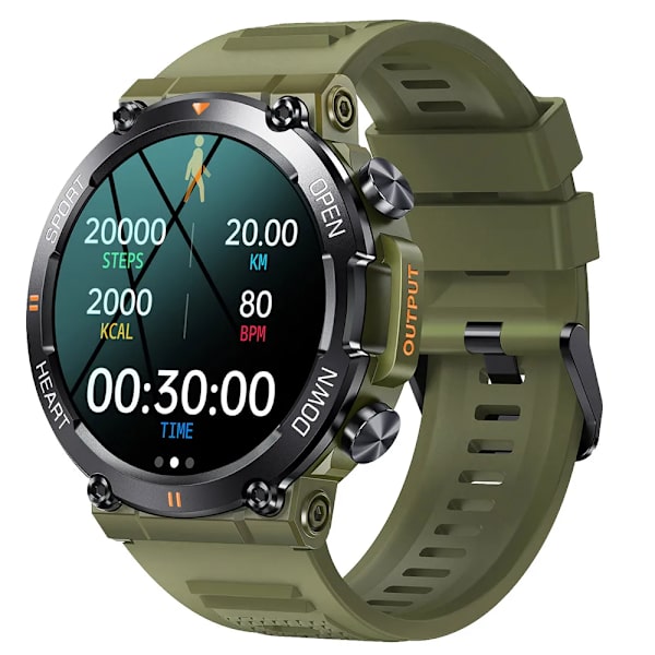 EIGIIS Smart Watch Herr 1,39'' IPS-skärm Bluetooth Call Watch 24 Sportlägen 400mAh batteriklocka Smartwatch For Herr Silicone Army green Bluetooth Call