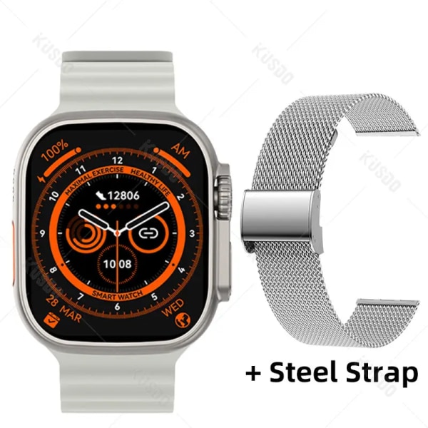 Smartwatch Ultra Series 8 Smart Watch Bluetooth Call Temperatur Mätning av hälsoövervakning Fitness för män kvinnor With Steel Strap(.592)