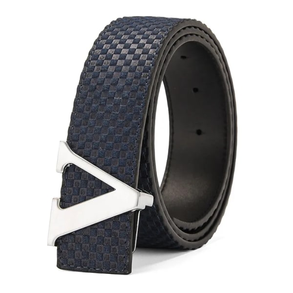 2022 Lyxdesigner Märke Pin Spänne V-bälte Herr Hög kvalitet Kvinnor Herr Klänningsrem i äkta läder för jeans Midjeband SILVER BLUE 115CM