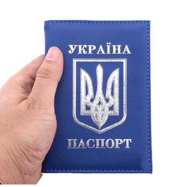 Ukrainskt nationellt cover PU-läder resepass Hållare av Ukrainsk kreditkortshållare Högkvalitativ passhållare Blue