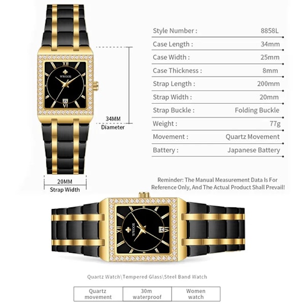 WWOOR Reloj Nytt mode watch diamantklocka Toppmärke lyx fyrkantig armbandsur Enkel watch Liten watch Relogio Feminino Silver black