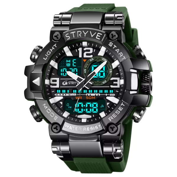 Ny STRYVE- watch för män högkvalitativ digital-analog Dual Movement 5ATM vattentäta klockor Mode sport watch 8025 Army Green