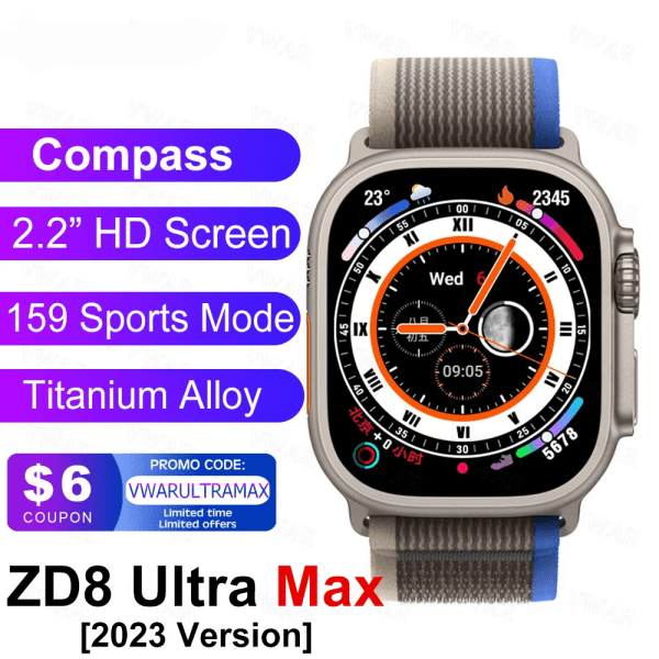 ZD8 Ultra MAX Plus Smart Watch Series 8 Kompass 49mm Titanium Legering Bluetooth Call NFC ECG IP68 Vattentät Smartwatch Herr Gold Ocean Orange