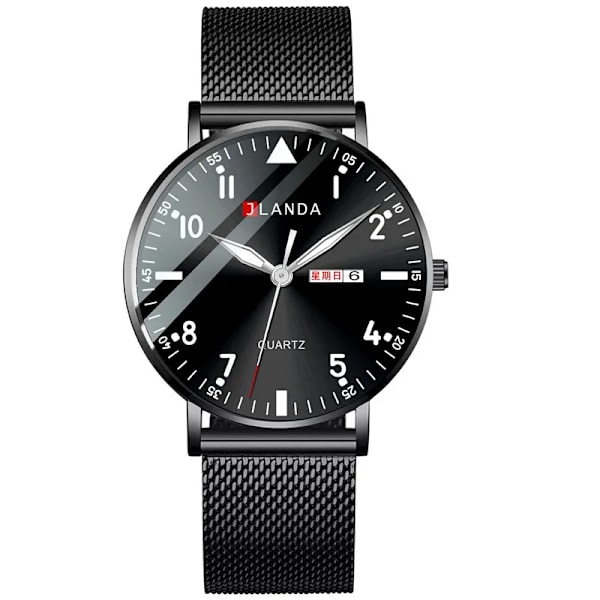 Nya klockor män lyxmärke 6 mm ultratunna mode män klockor rostfritt stål Mesh bälte Lysande vattentät kvarts watch Black