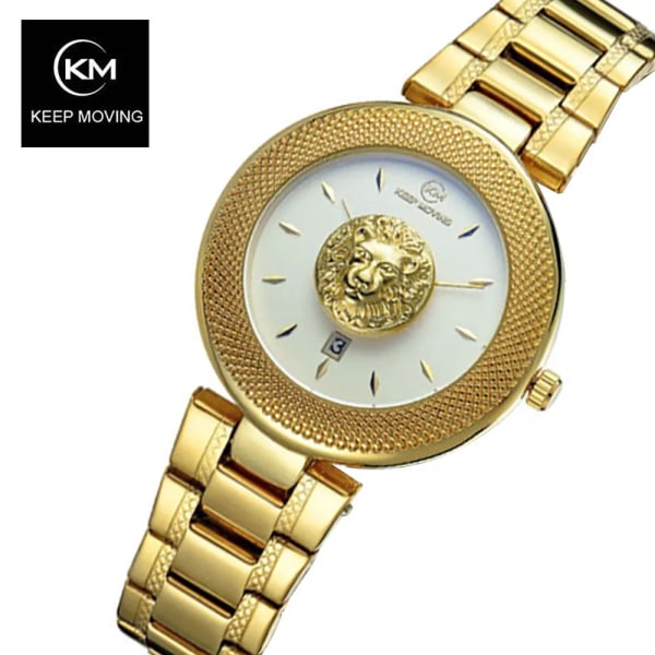 Hett modemärke Keep Moving Lejonmönster Watch Snygg Noble Quartz dam Stål Vattentät Watch relogio feminino rose white w