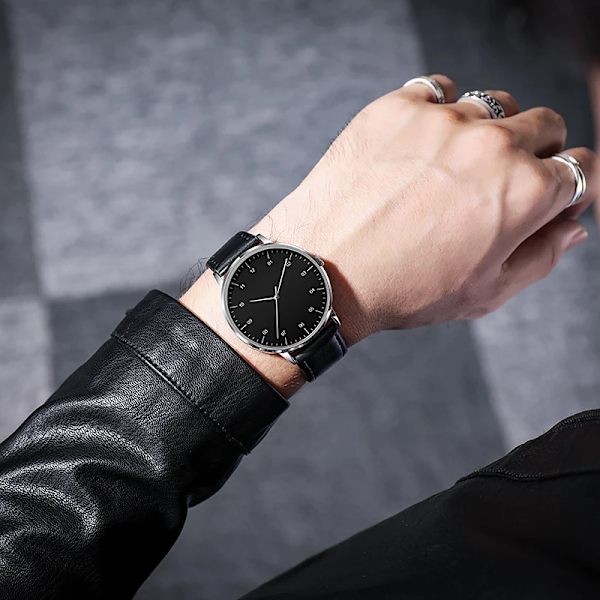 Ingen logotyp Business Watch Japan Movement PU-läderrem Tunn ram Enkel design minimalism White