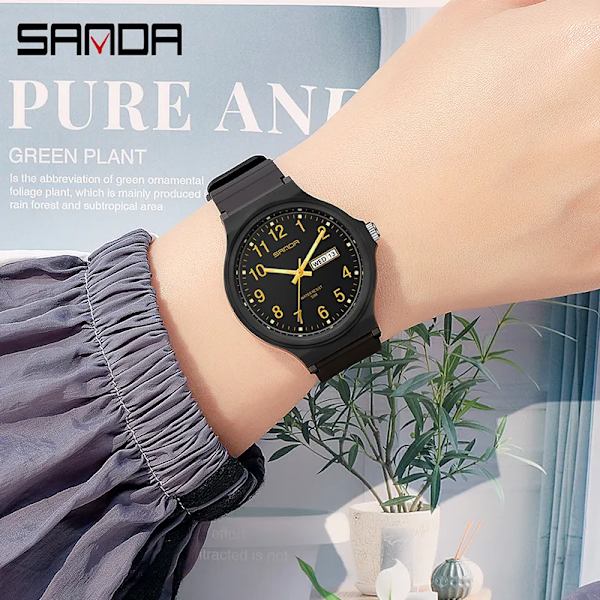 Mode Sanda Toppmärke Calenda Quartz Watch Minimalism Style Damarmbandsur Enkel Svart Vit Vattentät Watch Klocka Reloj matcha green