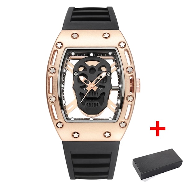 Kimsdun Watch For Herr Toppmärke Lyx Vattentät Tonneau Hollow Out Skull Man Armbandsur Silikon Relogio Masculino 2022 rose black box