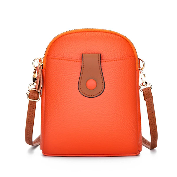 Äkta läder Kvinnors axelväskor Crossbody-väskor Telefonväska 3-lagers Enfärgad Damhandväska Äkta kohud Liten Kvinnor Myntväska Orange