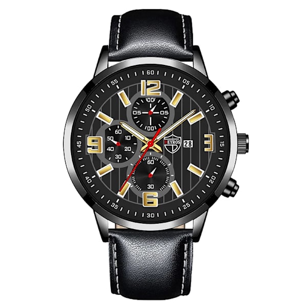 Herrmode Sportklockor för män Business rostfritt stål Quartz Armbandsur Kalender Man Casual Läder Luminous Clock Watch Leather Gold Black
