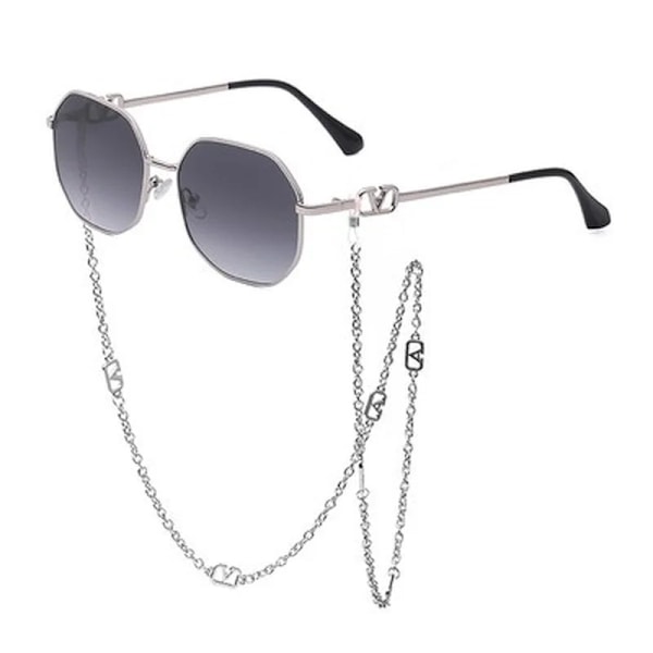 Män Kvinnor Punk Solglasögon Märkesdesigner Retro Alloy Polygon Solglasögon Kvinnor Lyxiga solglasögon med en kedja lanyard Solglasögon C1 silver grey as picture