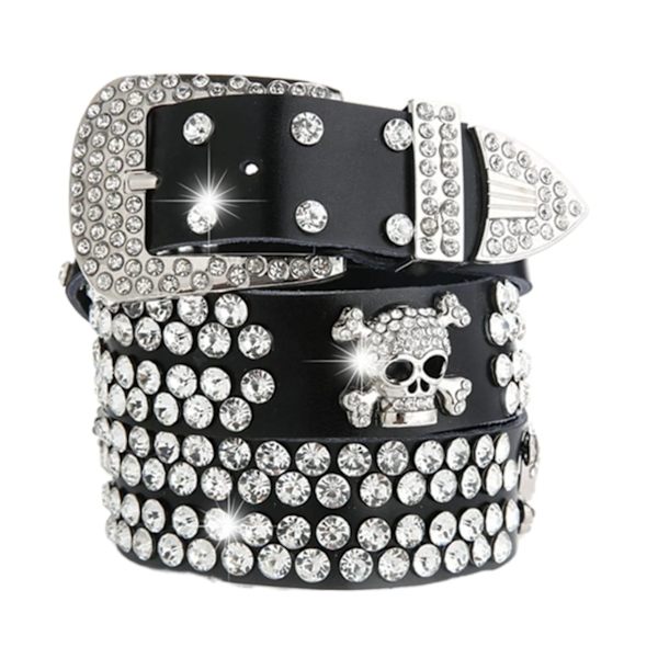 Y2K gotisk subkultur punk skelett diamantbälte läder Rhinestone Skull bälten Red