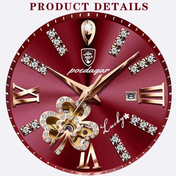 POEDAGAR Watch Dam Diamant Läder Kvarts Armbandsur Vattentät Lysande Rose Guld Vin Röd Damklockor Flickvän Present 02 Purple