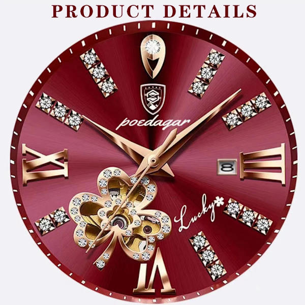 POEDAGAR Watch Dam Diamant Läder Kvarts Armbandsur Vattentät Lysande Rose Guld Vin Röd Damklockor Flickvän Present 03 Purple