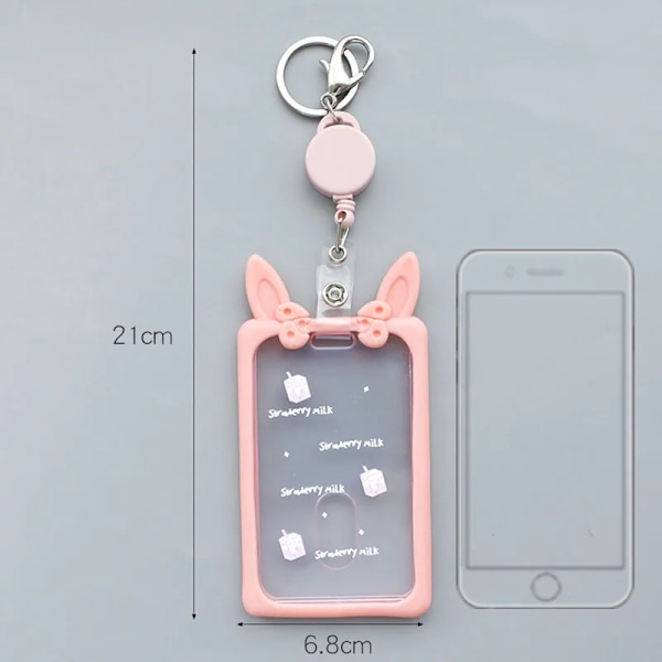 Söt öra Silikon infällbar korthållare Flickor Student Barn ID-kortshållare Pass Cover Nyckelring Dam Badge Case Kortfodral Strawberry Rabbit