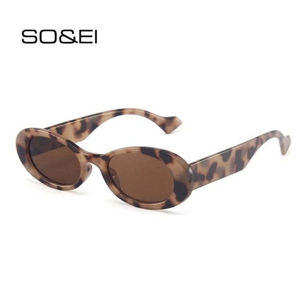 SO&EI Ins Populärt mode Små ovala solglasögon Dam Vintage Leopard Jelly Color Glasögon Män Trendiga Solglasögon Skärmar UV400 Leopard tea As the picture