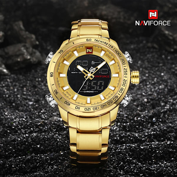 NAVIFORCE Lyxmärke Herr Watch Guld Quartz Led-klocka Herr Vattentät armbandsur Watch för män Relogio Masculino SBW