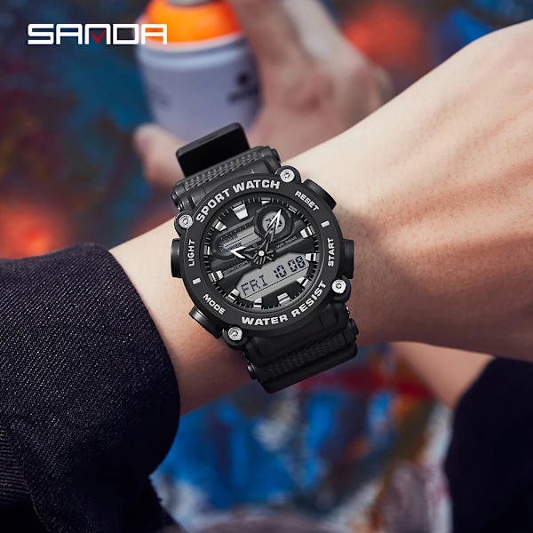 SANDA 2023 Sports Military Herrklockor Top Märke Lyx 50M Vattentät Man Armbandsur för Herr Klocka Relogio Masculino 3139 Red