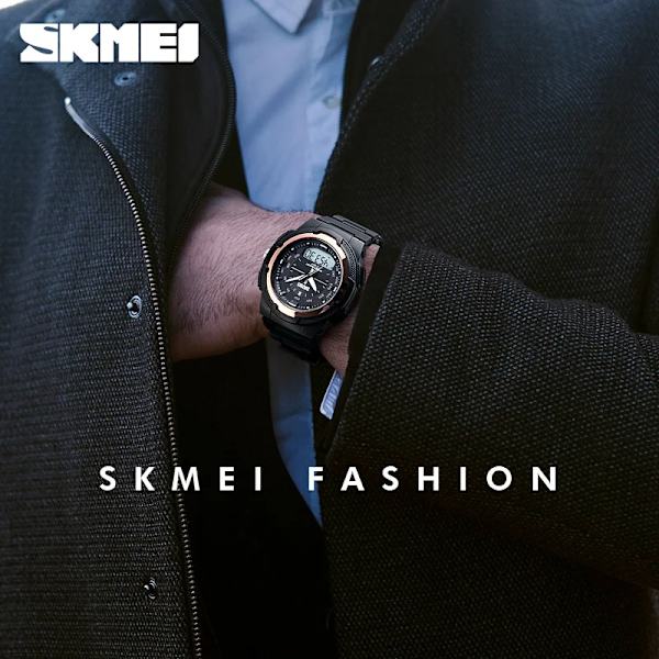 SKMEI Dual Display Quartz Watch Herr Utomhussportklockor Digitala Elektroniska Herrklockor Vattentät Top Märke Lyx Watch gold