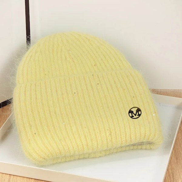 Ins Solid Shiny Color Beanies SkulliesLetter Kvinna Fluffig Vinterhatt För Matchande Varm Mjuk Present letter logo29