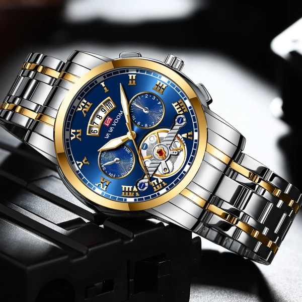 2023 New 12 O'clock Calendar Tourbillon Relogio Masculino Vattentät Sport Herr Armband i rostfritt stål Vattentät watch för män 2421H