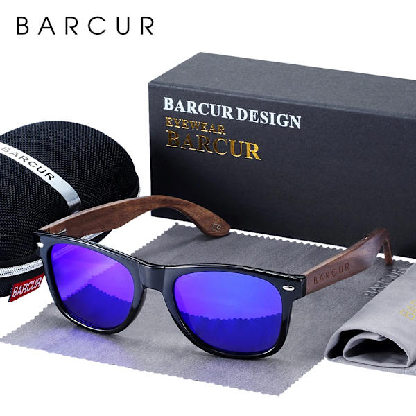 BARCUR Black Walnut Solglasögon Trä Polariserade Solglasögon Herr Glasögon Herr UV400 Skyddsglasögon Original Träkartong Dark Blue BARCUR Polarized