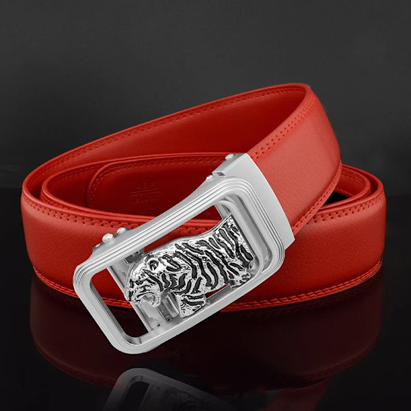 Lyxmärke tiger automatiskt spänne man vitt bälte äkta läder modedesigner Casual Hög kvalitet ceinture homme Red silver 1(.215) 110cm(.215)