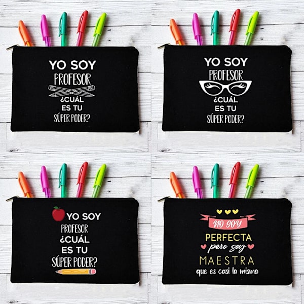 Yo Soy Profesor Cual Es Tu Superpoder Spansk Rese Sminkväska Organizer Presenter Sminkväskor Lärare Canvas Penna Förvaringspåse W01320-TBBK-D