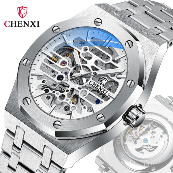 CHENXI 8848 2023 Nya Automatiska Herrar Med Box Mekanisk Tourbillon Armbandsur Vattentät Business Rostfritt Sport Man Klockor Sky Blue