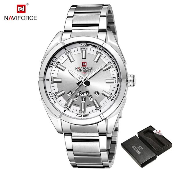 NAVIFORCE Klassisk casual för watch Rostfri teel Sport Vattentät herrklockor Quartz Datumvisning Klocka Relogio Masculino SW-BOX