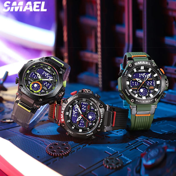 Nya digitala klockor för män Case Vattentät Funktionell Analog Sport Watch SMAEL 8069 Green
