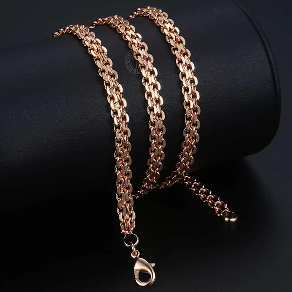 585 Rose Gold Colour Halsband för Kvinnor Män Bismark Hammered Link Chain Mode Smycken Tillbehör 5 mm GN452A CN04 24inch 60cm