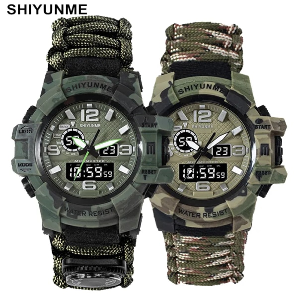 Män Militärsport LED Digitala klockor Kompass Utomhus Överlevnad Multifunktion Vattentät Herr Quartz Watch Relogio Masculino camouflage Red box