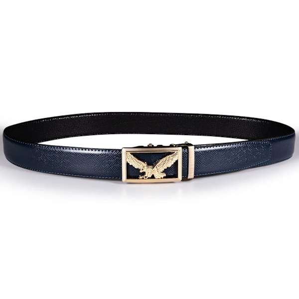 Högkvalitativt märke herrbälten blå koläder Automatiska spännen Spärr midjeband Bälte för män Klänning Jeans Kostym Byxor Present 2011DME 110cm