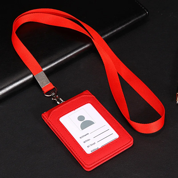 Unisex enfärgad korthållare Halsrem med nyckelbricka Hållare Personal ID-kort Buss ID-hållare Kreditkortshållare A-red