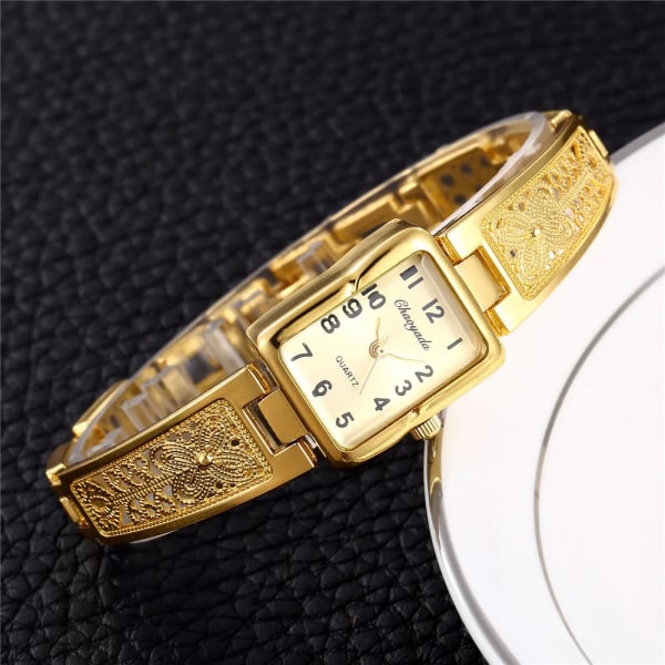 2023 Damklockor Toppmärke Lyxarmbandsur Dammode Guld Watch i rostfritt stål Kvinna Elegant klocka Kvinnor Gold