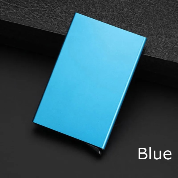 YUECIMIE Stöldskydds-ID Kreditkortshållare Porte Carte Tunn Aluminium Metall RFID- case Kvinnor Män Bank Kreditkortslåda Blue