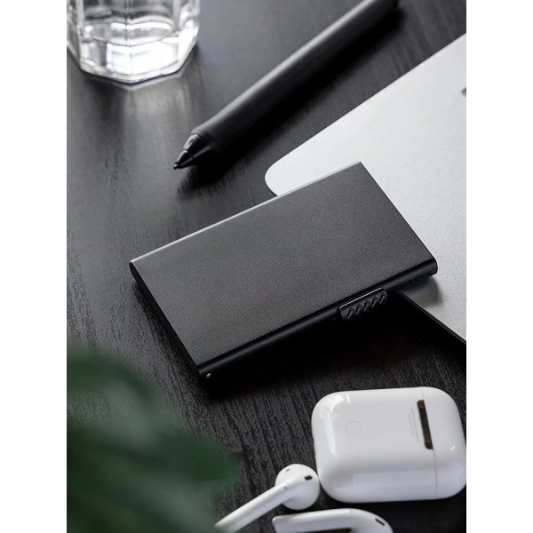 2022 Ny kortplånbok för män Kreditkortshållare RFID-blockerande pop-up-korthållare Dam Minimalistisk Smart plånbok i aluminium Black