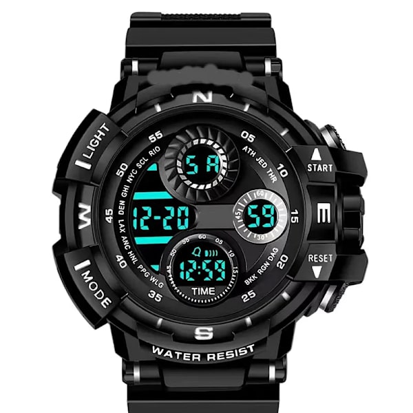 YIKAZE Svart Watch Militär Watch Digitala herrklockor Vattentät Countdown Date LED Elektronisk Armbandsur Klocka B-Black