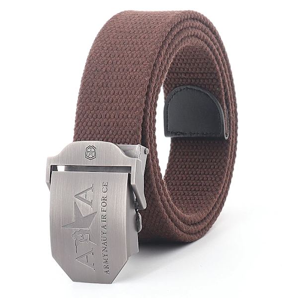 Män och kvinnor Militär canvas bälte metall automatiskt spänne utomhus militär träning taktiskt bälte polis unisex jakt jeans gördel Coffee 110cm